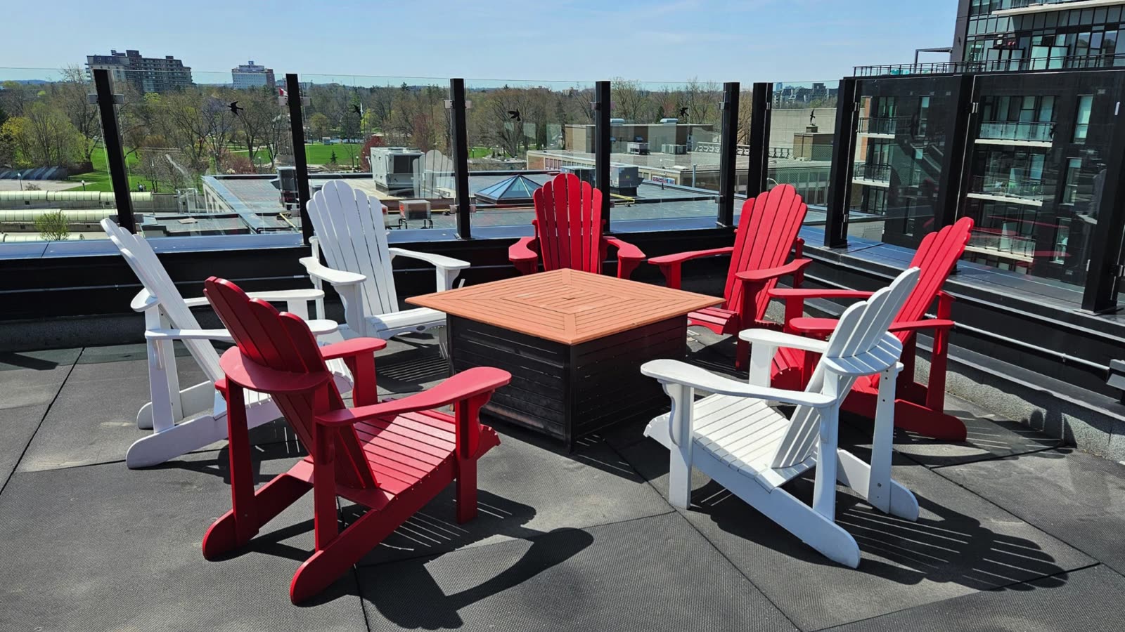Adirondack chairs on the rooftop patio
